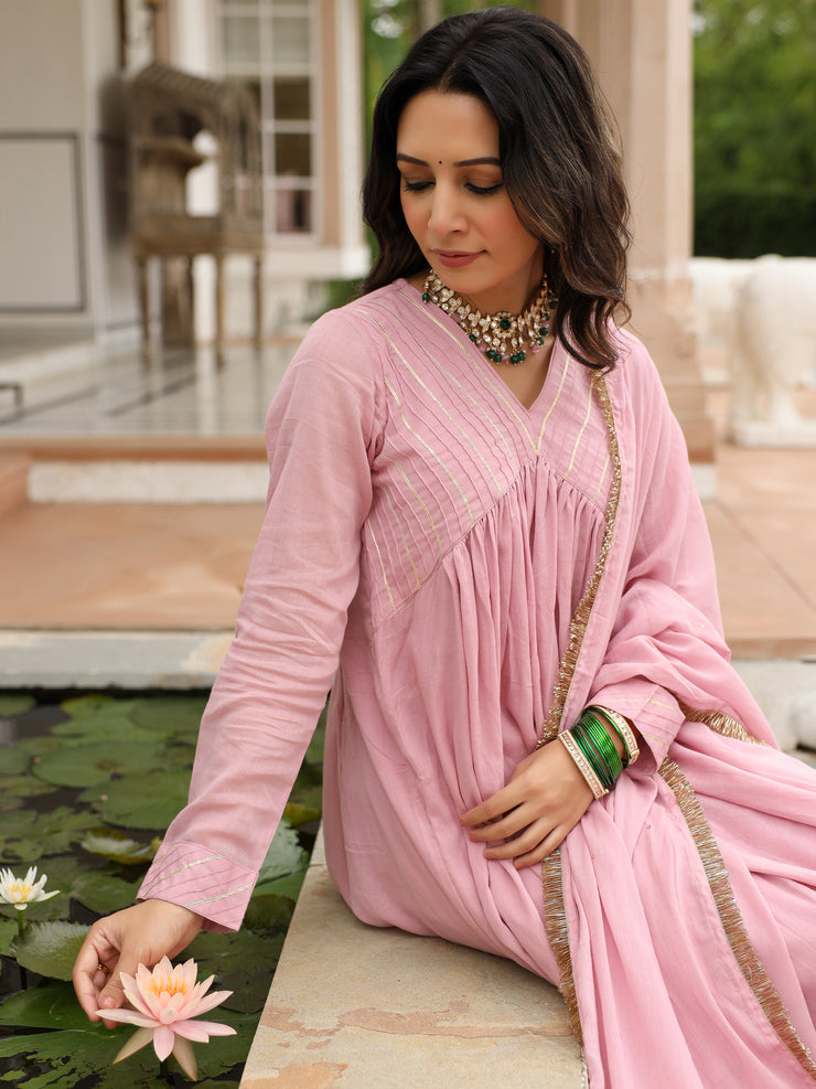 Gulaabi anarkali kurta set