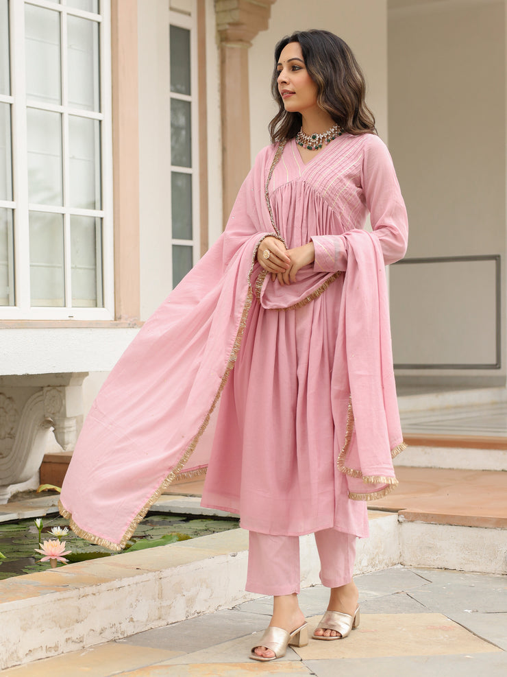 Gulaabi anarkali kurta set