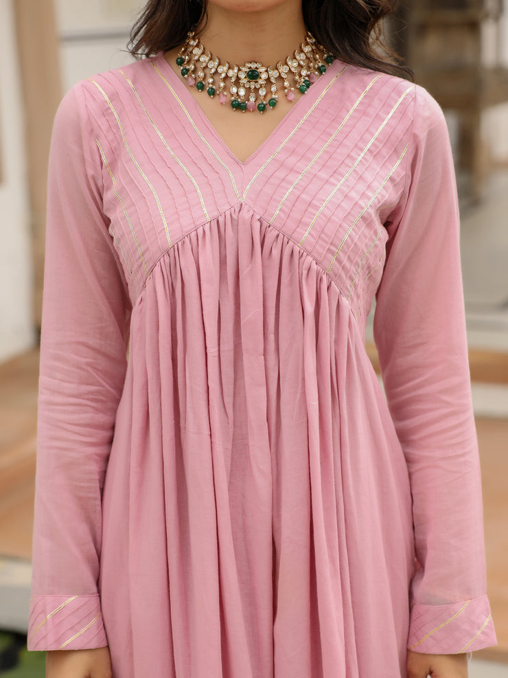 Gulaabi anarkali kurta set