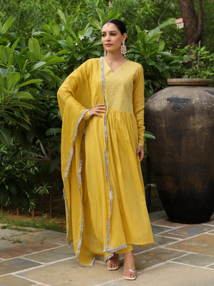 Basanti anarkali kurta set