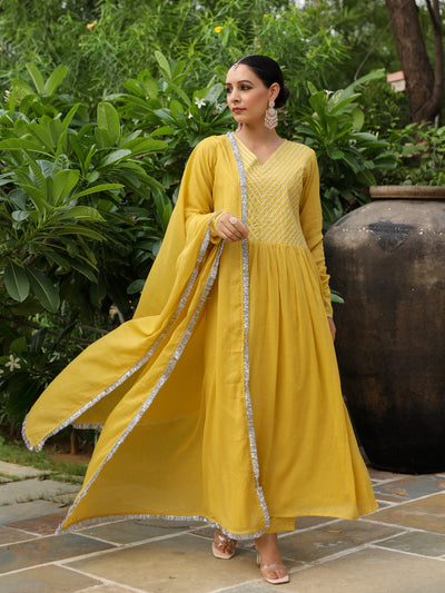 Basanti anarkali kurta set
