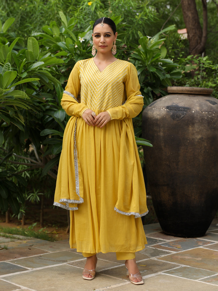 Basanti anarkali kurta set