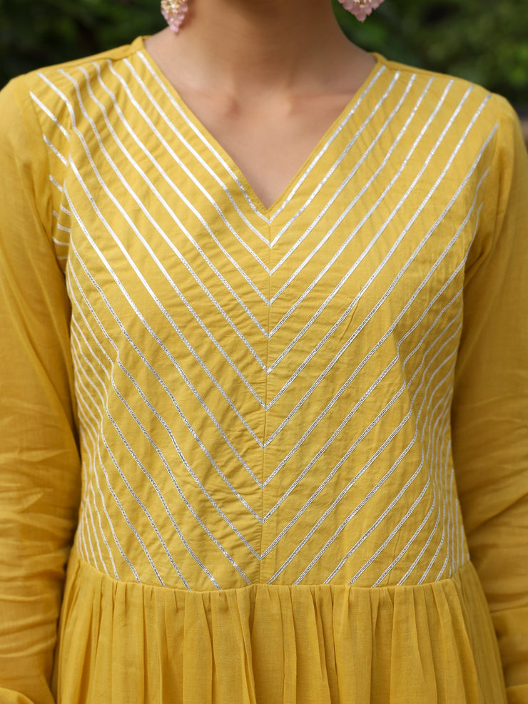 Basanti anarkali kurta set