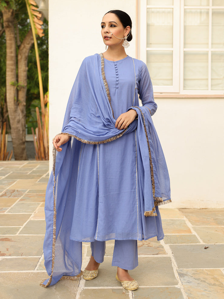 Neela Palash anarkali set.