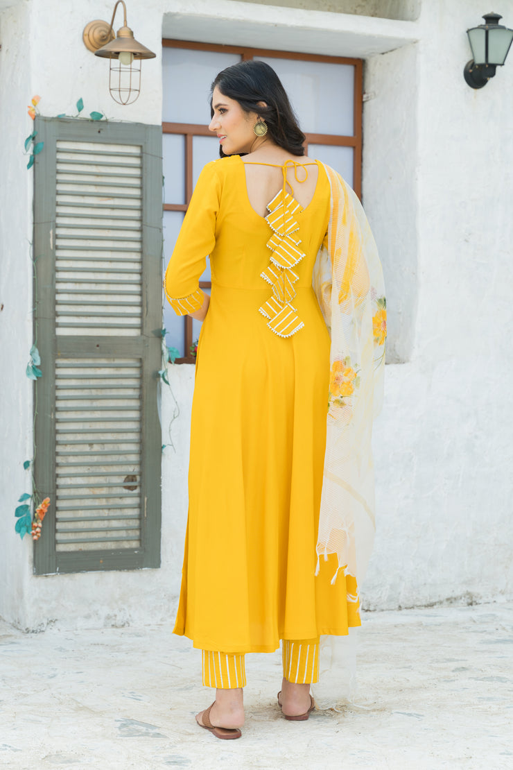 Yellow Gota Kurta set with Hand Paint Doria Dupatta