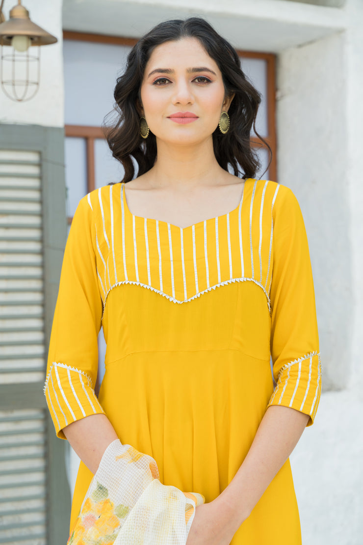 Yellow Gota Kurta set with Hand Paint Doria Dupatta