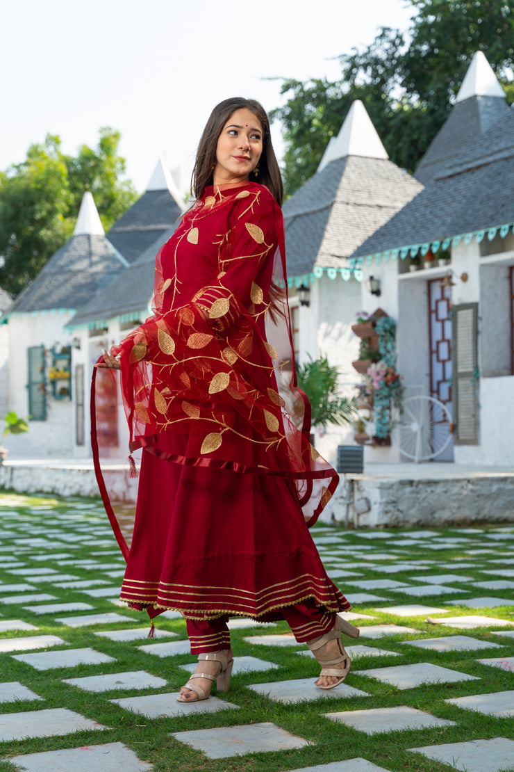 Maroon Kurta Dupatta Set