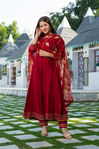 Maroon Kurta Dupatta Set