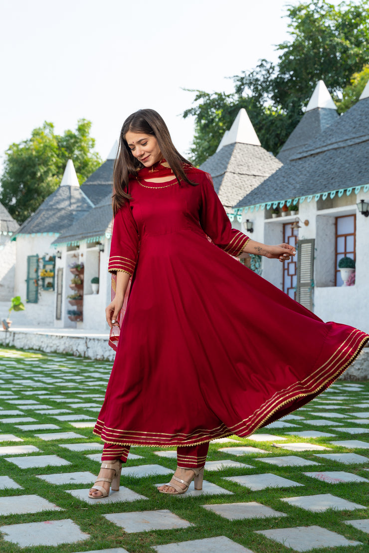 Maroon Kurta Dupatta Set