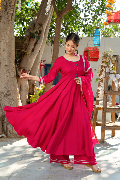 Magenta Kurta Set with Doria Dupatta