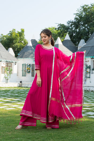Rani Gota Kurta set with Doria Dupatta