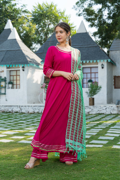 Pink Kurta with Lime Green Dupatta Set