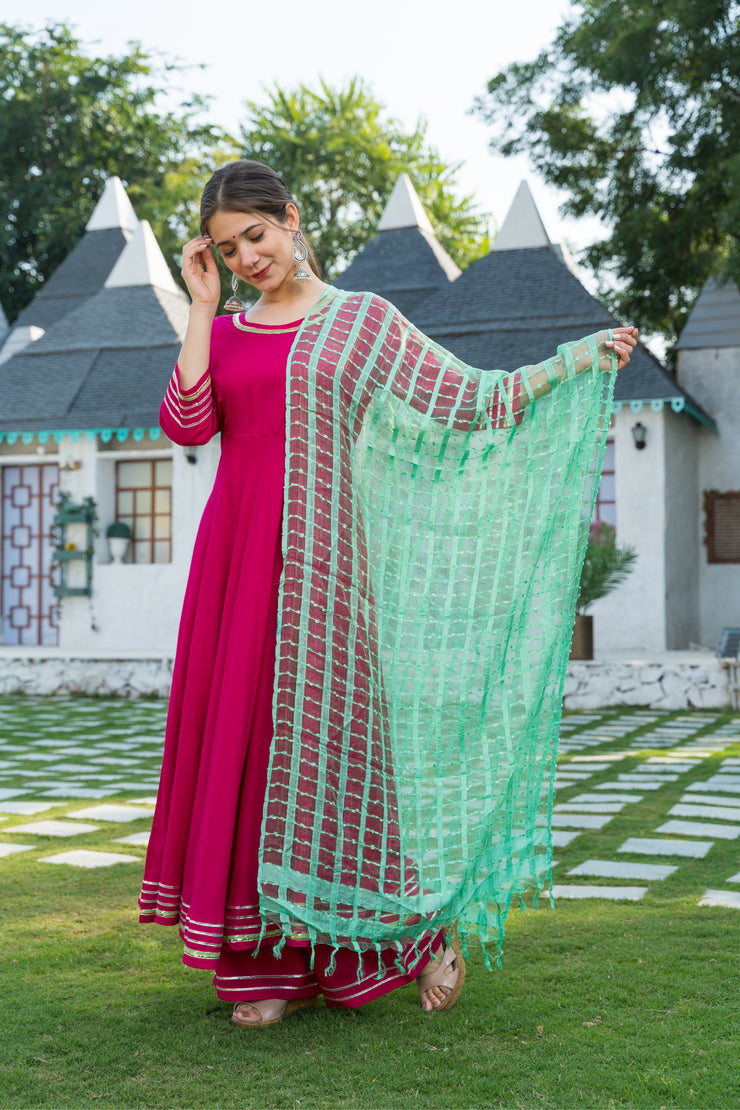Pink Kurta with Lime Green Dupatta Set