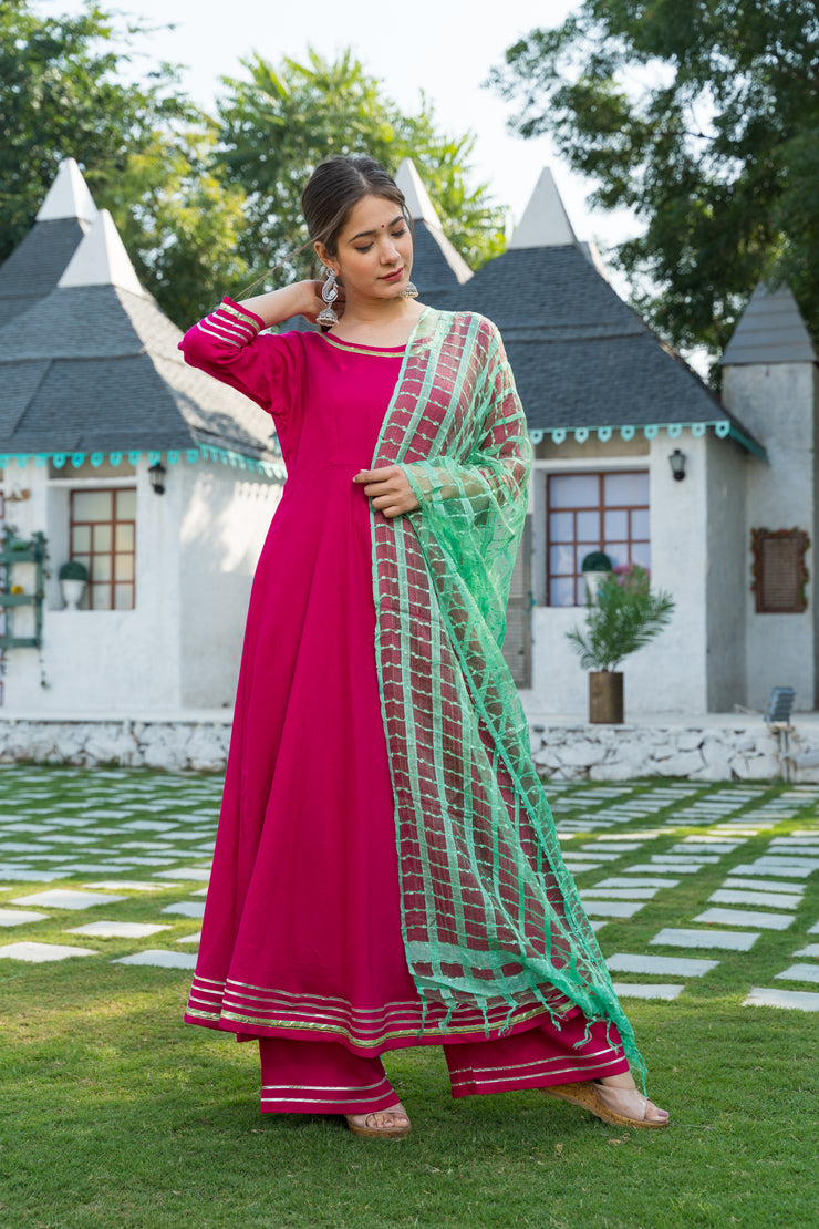 Pink Kurta with Lime Green Dupatta Set