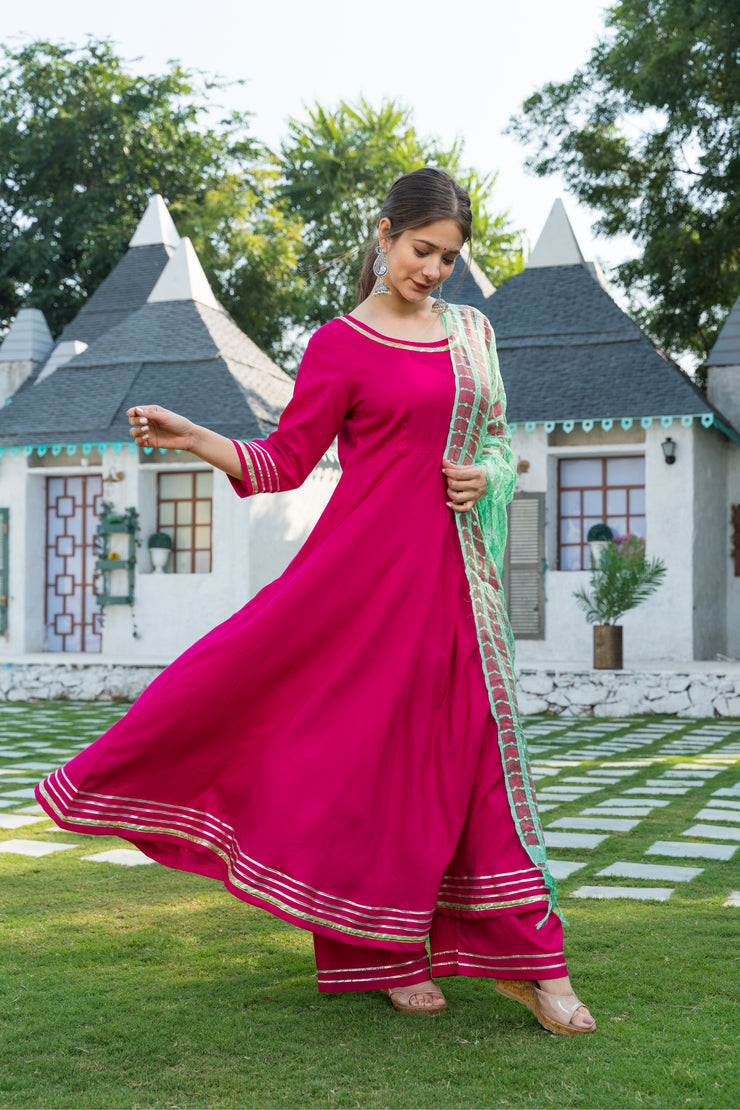 Pink Kurta with Lime Green Dupatta Set