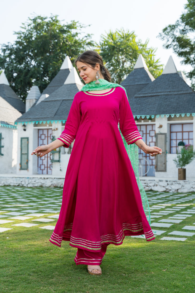 Pink Kurta with Lime Green Dupatta Set