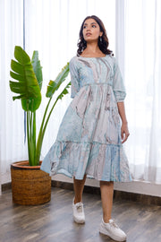 Marble printed sky blue and grey dress