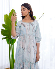 Marble printed sky blue and grey dress