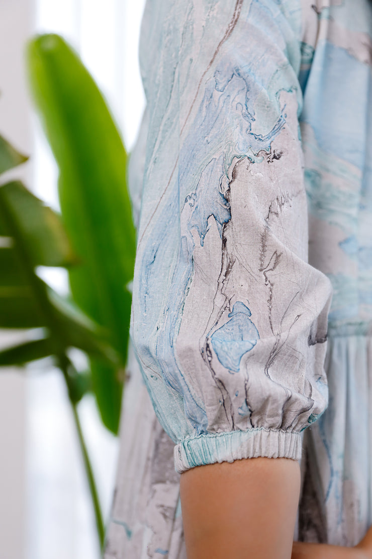 Marble printed sky blue and grey dress
