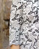 White Flared Kurta With Black Printed Motif Kurta Set With Doria Dupatta