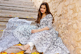 White Flared Kurta With Black Printed Motif Kurta Set With Doria Dupatta