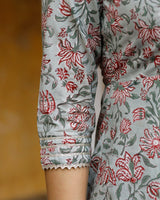Red Motif Block Printed Flared Kurta Set Paired With Chanderi Dupatta