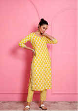 Women's Hand Printed Straight Kurta And Pants  - Pheeta