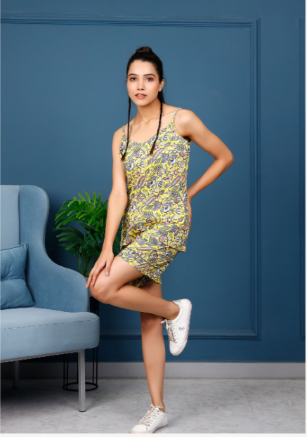 Women's Yellow Cami Top And Shorts Set - Pheeta