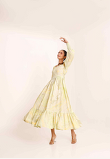 Women's Yellow Floral Print 3-Tier Gathered Dress - Pheeta
