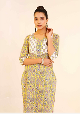 Women's Pure Cotton Hand Printed Straight Kurta With Pant - Pheeta