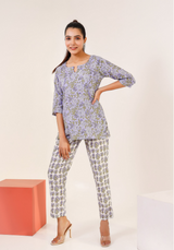 Women's Lavendar Floral Hand Printed Loungewear Set - Pheeta