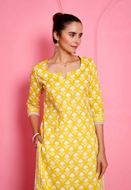 Women's Hand Printed Straight Kurta And Pants  - Pheeta