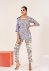 Women's Lavendar Floral Hand Printed Loungewear Set - Pheeta