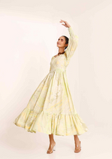 Women's Yellow Floral Print 3-Tier Gathered Dress - Pheeta