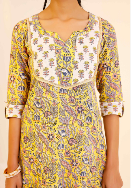 Women's Pure Cotton Hand Printed Straight Kurta With Pant - Pheeta