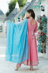 Rose Pink Flared Kurta Dupatta Set