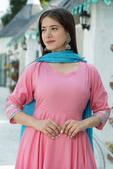 Rose Pink Flared Kurta Dupatta Set