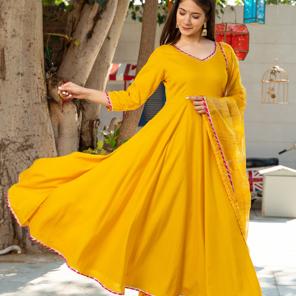 Yellow Designer Anarkali Gown In Georgette With Lucknowi Chikankari  Embroidery Work