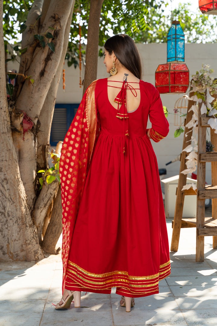Royal Solid Red Kurta Palazzo Set With Chanderi Dupatta