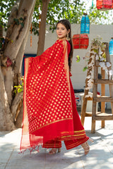 Royal Solid Red Kurta Palazzo Set With Chanderi Dupatta