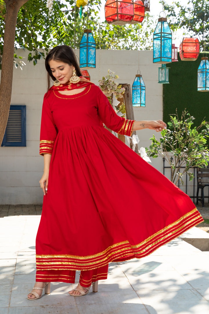 Royal Solid Red Kurta Palazzo Set With Chanderi Dupatta
