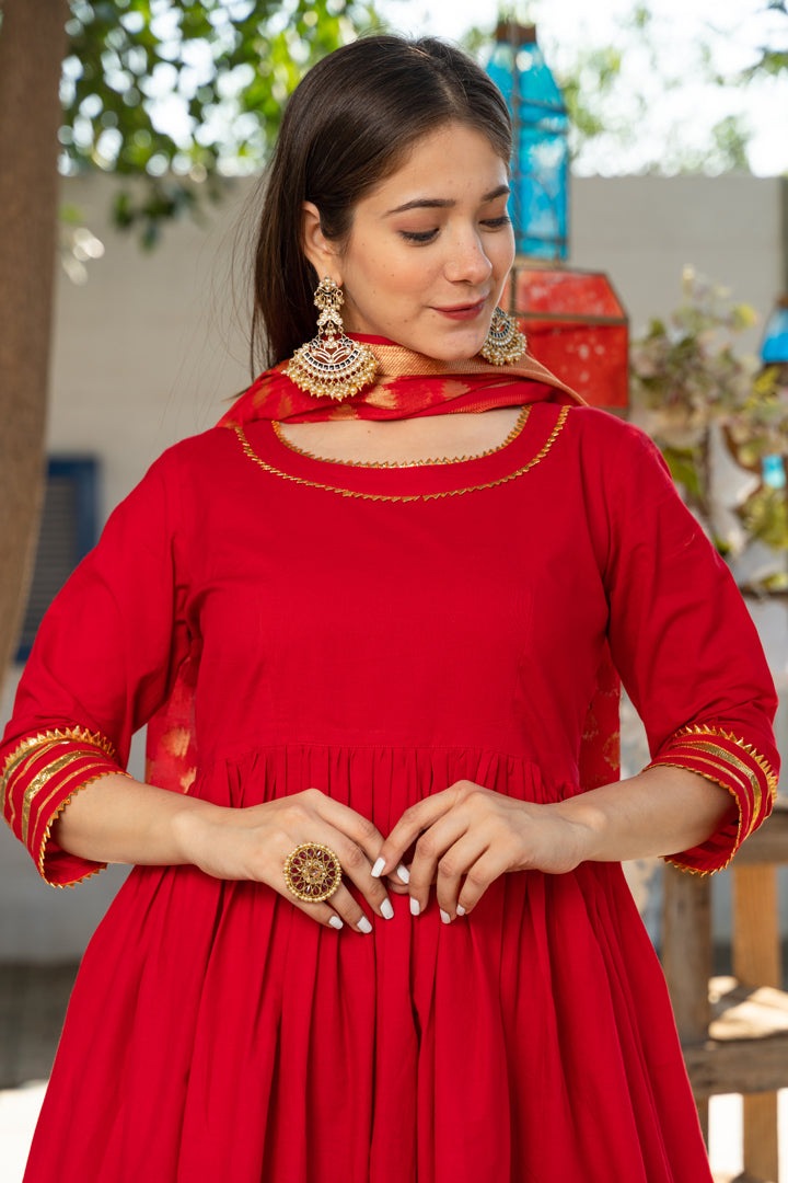 Royal Solid Red Kurta Palazzo Set With Chanderi Dupatta