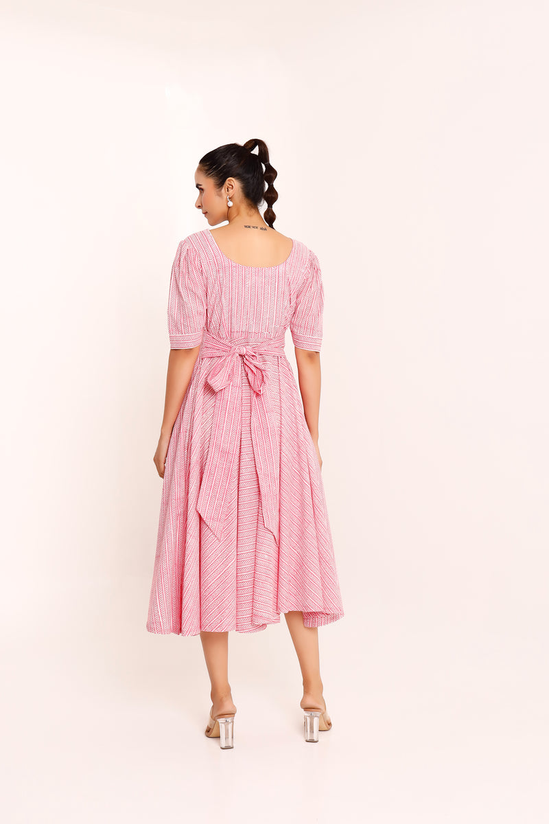 Women's Baby Pink A-Line Dress With  Back Bow Detail - Pheeta