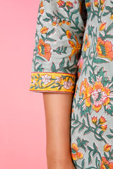 Women's Mint Green Hand Printed Kurta Pant Set - Pheeta