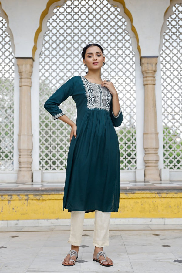 Teal Blue Embroidered Anarkali Kurta