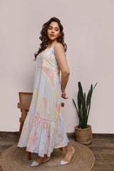Light Blue And Yellow Marble Printed Loungewear Dress
