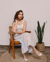 Light Blue And Yellow Marble Printed Loungewear Dress