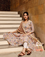 Cotton Printed Anarkali Suit Set