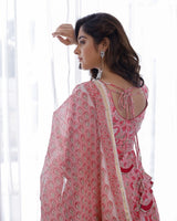 Pink And Red Hand Block Printed Suit With Pants And Cotton Dupatta With Gota Details