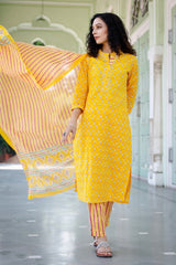 Yellow Color Motif Print Straight Salwar Suit Set